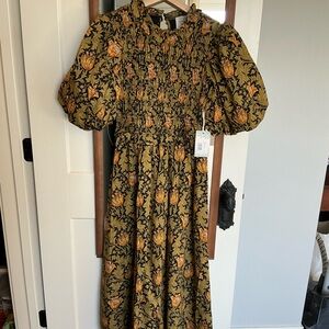 Hyacinth House Olive Leafy Smocked Smythe Midi Dress